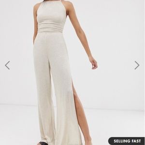 ASOS jumpsuit with split leg & rope tie back